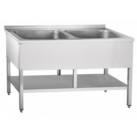 Ванна моечная двухсекционная ABAT ВМП-7-2-6РН (с полкой, вся нерж.) ― Официальный сайт Российских производителей промышленного оборудования